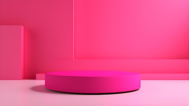 Minimalistische kamer met een podium in hete roze kleuren Moderne en futuristische achtergrond voor Produ