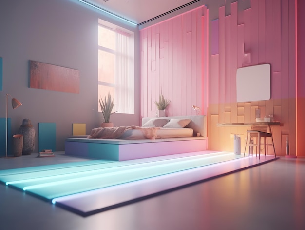 Minimalistische kleurrijke pastel woonkamer interieur generatieve ai