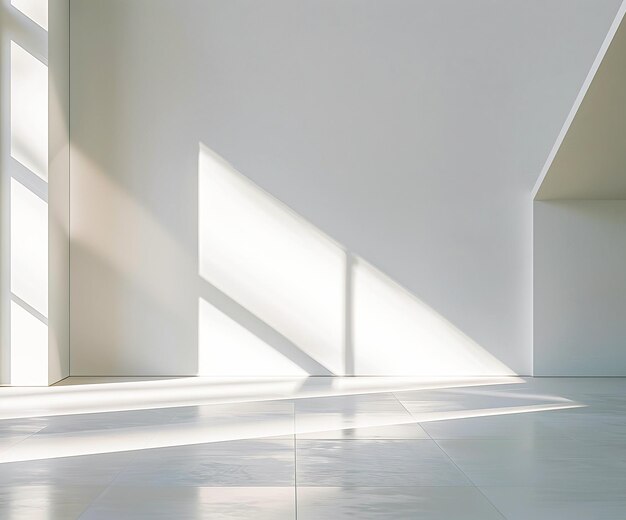 Foto minimalistische lege kamer studio licht witte muur en zonnestralen interieur mockup sjabloon voor muurkunst