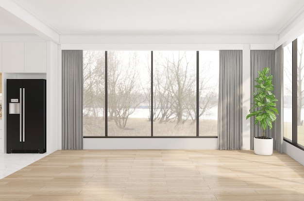 Minimalistische lege ruimte met houten vloer. 3D-rendering
