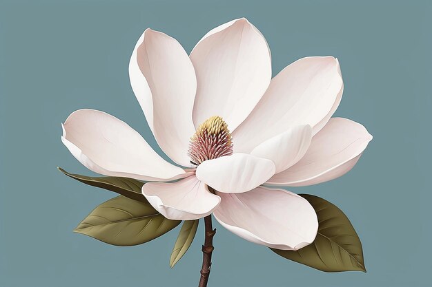 Minimalistische Magnolia Bloem Illustratie met een gewone achtergrond Generatieve AI