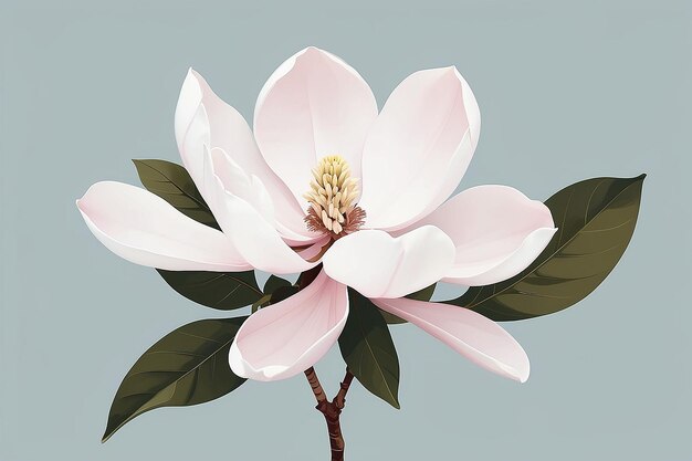 Minimalistische Magnolia Bloem Illustratie met een gewone achtergrond Generatieve AI