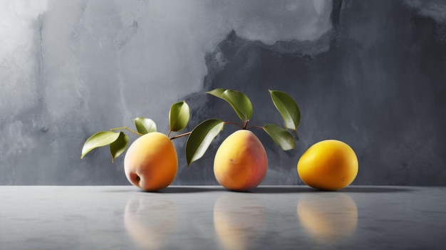 Minimalistische mango-compositie op gepolijst betonoppervlak