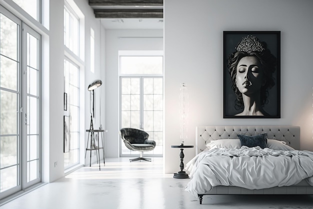 Minimalistische moderne witte slaapkamer Luxe modern interieur AI generatief