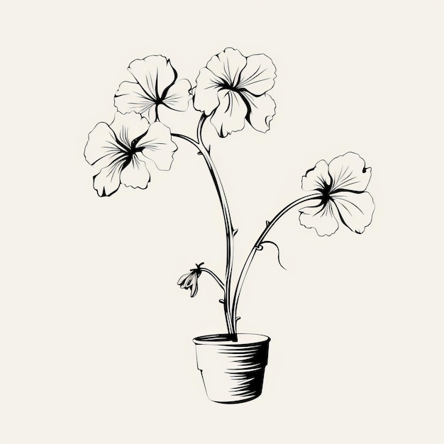 Foto minimalistische monochrome bloemillustratie in vintage stijl