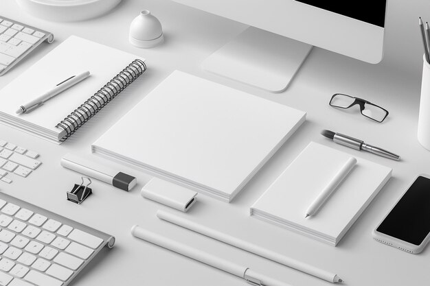 Minimalistische monochrome stationery set mockup gemaakt met generatieve ai