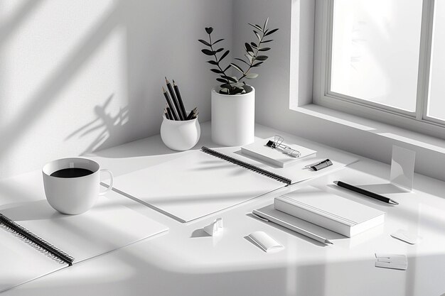 Minimalistische monochrome stationery set mockup gemaakt met generatieve ai