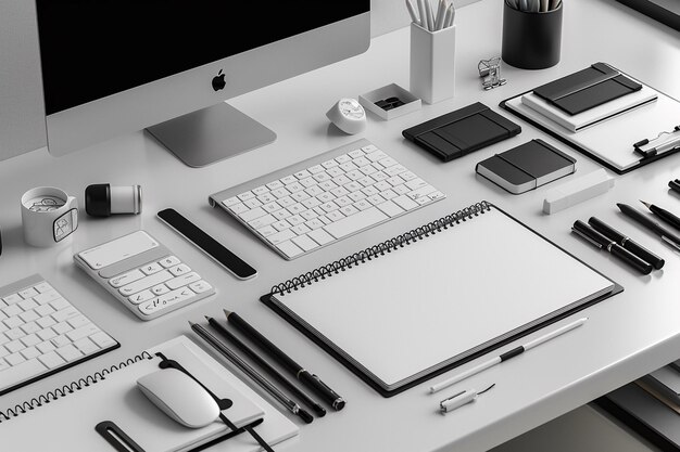 Minimalistische monochrome stationery set mockup gemaakt met generatieve ai