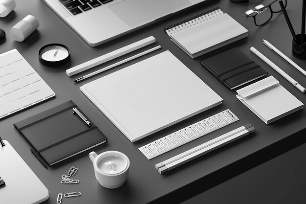 Foto minimalistische monochrome stationery set mockup gemaakt met generatieve ai