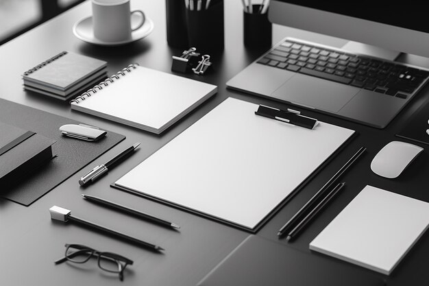 Minimalistische monochrome stationery set mockup gemaakt met generatieve ai