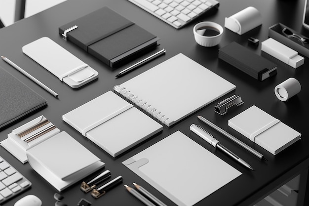 Minimalistische monochrome stationery set mockup gemaakt met generatieve ai