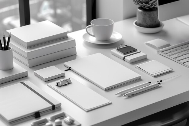 Minimalistische monochrome stationery set mockup gemaakt met generatieve ai