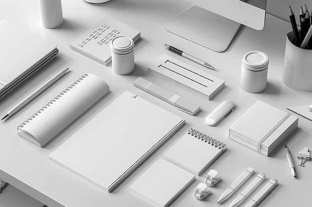 Minimalistische monochrome stationery set mockup gemaakt met generatieve ai