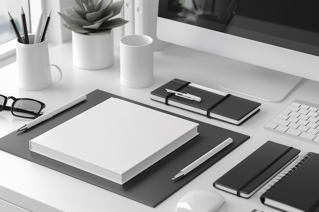 Foto minimalistische monochrome stationery set mockup gemaakt met generatieve ai