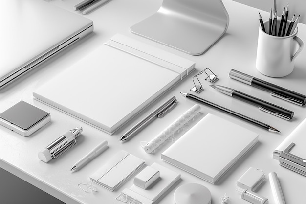 Minimalistische monochrome stationery set mockup gemaakt met generatieve ai