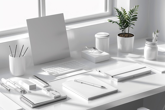 Minimalistische monochrome stationery set mockup gemaakt met generatieve ai