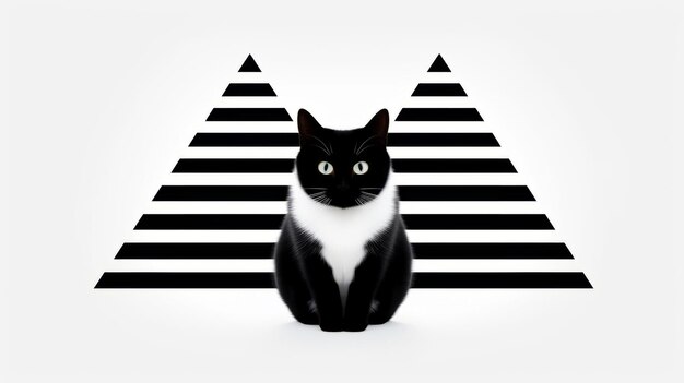 Foto minimalistische optische illusie zwarte en witte kat in scherp grafisch ontwerp