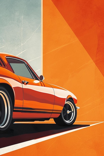 minimalistische oranje poster met auto