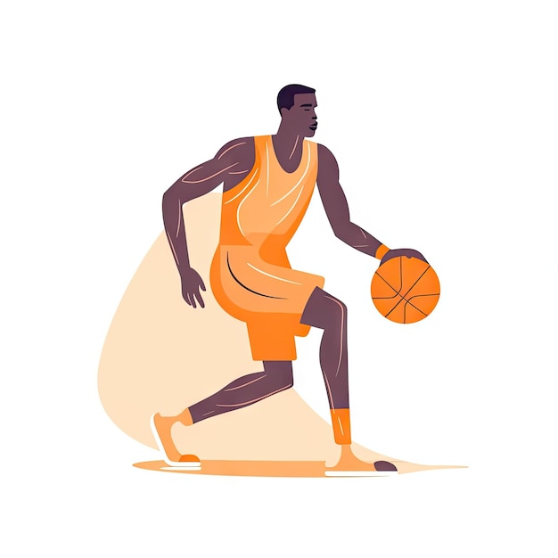 Minimalistische Pastel Illustratie van een Basketbalspeler op Witte Achtergrond