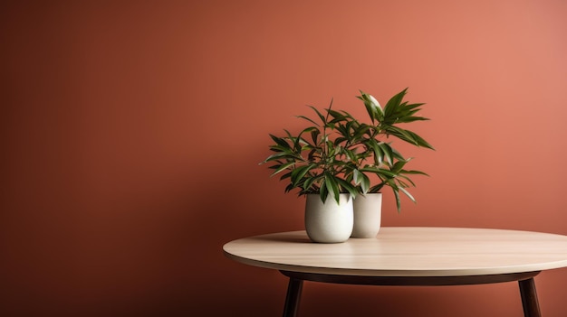 Minimalistische planten scène Warme tonale kleuren op een tafel