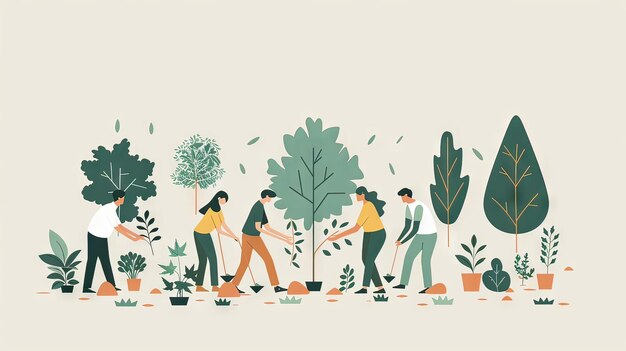 Minimalistische platte illustratie van een gemeenschapsboomplanting