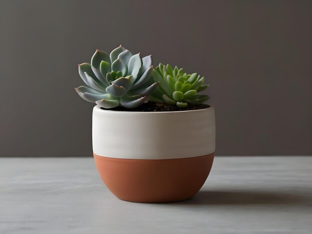 Minimalistische pot met sappige planten thuis