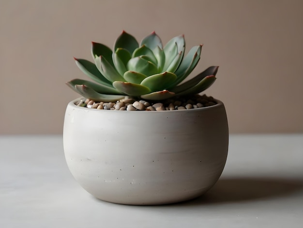 Minimalistische pot met sappige planten thuis