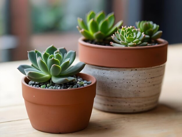 Minimalistische pot met sappige planten thuis
