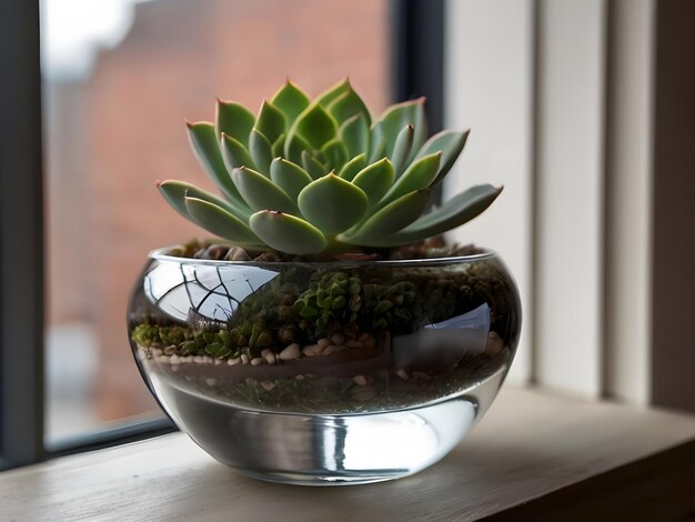 Minimalistische pot met sappige planten thuis