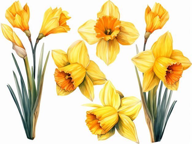 Foto minimalistische prachtige aquarel illustratie van gele narcissen gegenereerd door ai