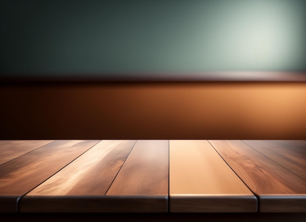 Minimalistische productpresentatie lege houten tafel Ai gegenereerd kunstwerk