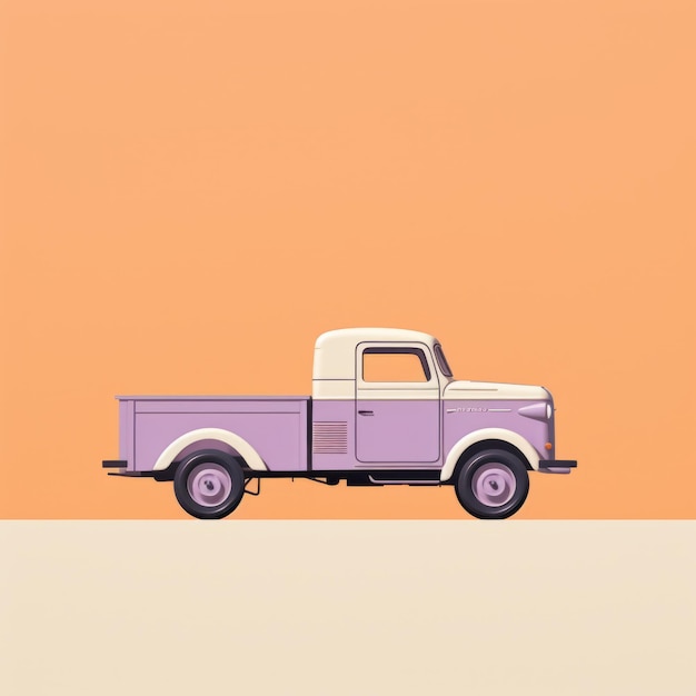 Foto minimalistische retro truck illustratie in lavendel en oranje