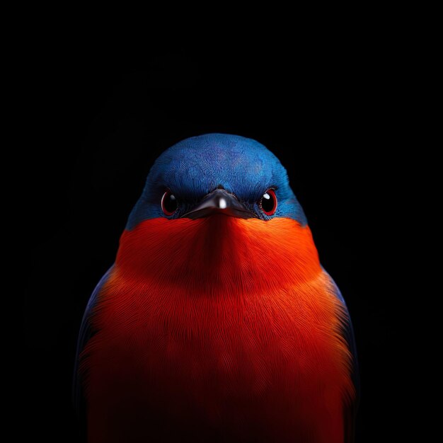 Foto minimalistische rood oranje blauwe vogel generatieve ai