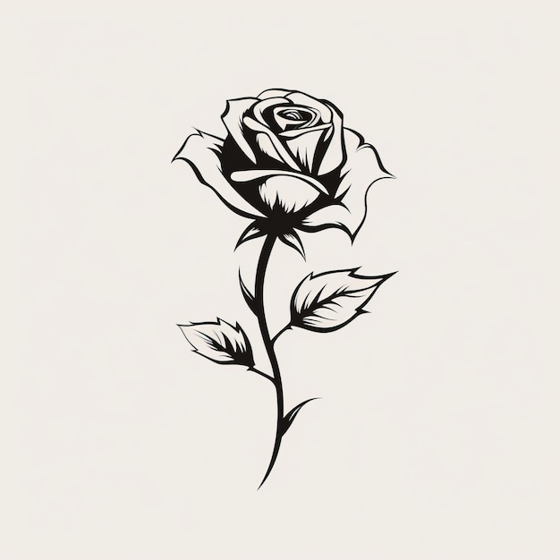 Minimalistische roos tatoeage schets op witte achtergrond