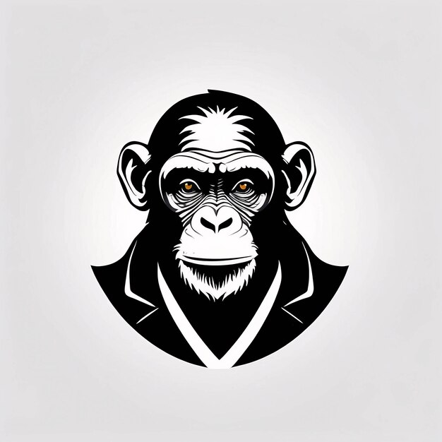 Foto minimalistische slanke en eenvoudige zwart-witte aap chimpansee logo idee illustratie