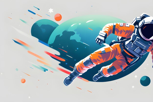 Foto minimalistische ui-illustratie van een astronaut die in de ruimte drijft in een platte illustratiestijl