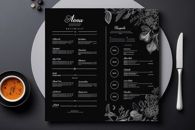 Minimalistische unieke creatieve elegante zwarte restaurant menu ontwerp sjabloon