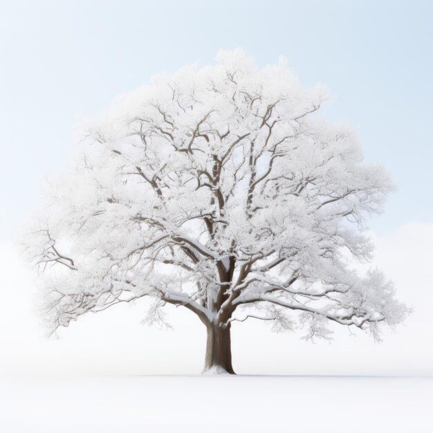 Minimalistische voorkant van een met sneeuw bedekte Sassafrasboom