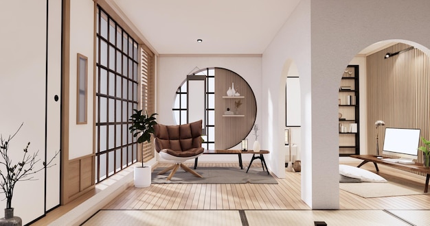 Minimalistische wabi sabi interieur mock up design kamer muji sytle 3D-rendering