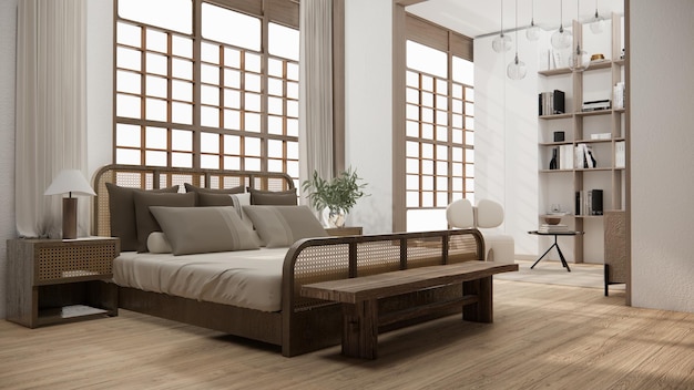 Minimalistische wabi sabi interieur mock up design kamer muji sytle 3D-rendering