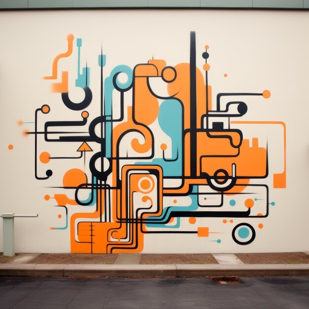 Foto minimalistische wall street-muurschildering met futuristische techontwerpen