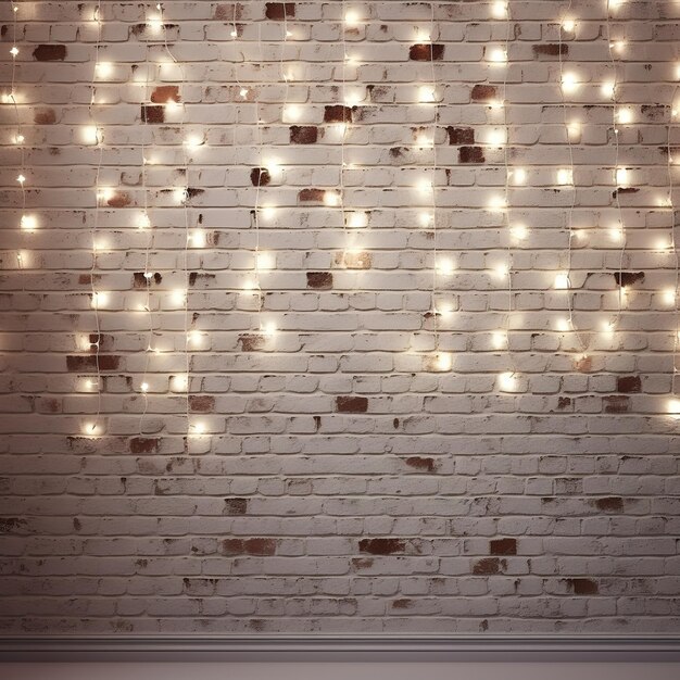 Foto minimalistische witte bakstenen muur versierd met glinsterende kerstverlichting, perfect voor achtergrond