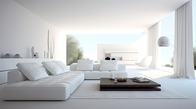 Minimalistische witte woonkamer
