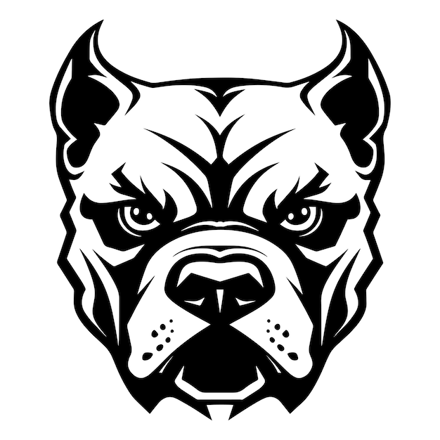 Minimalistische zwart-wit illustratie van een boze pitbull hoofd perfect voor logo's Nu beschikbaar als vector