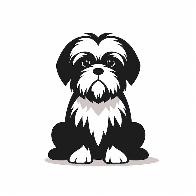 Minimalistische zwart-wit Shih Tzu Puppy Vector Illustratie