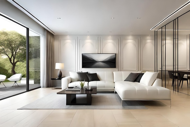 Minimally decorated modern luxury interior 3D rendering AI generated