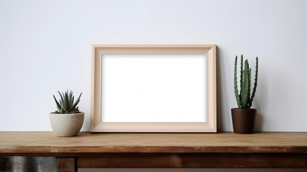 Photo minimalstyle frame mockup on wooden table