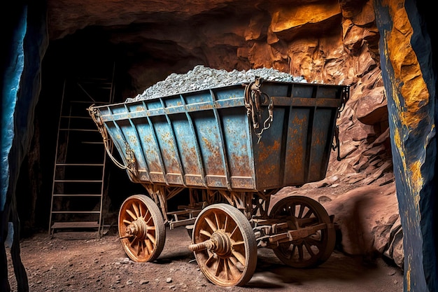 Фото Горная тележка в серебряном золотом руднике