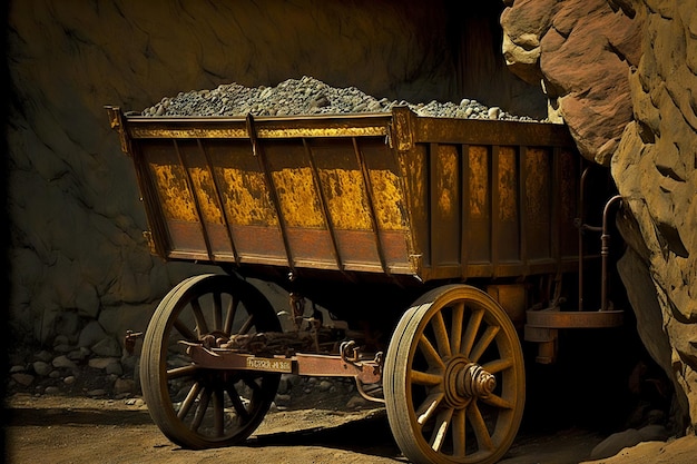 Mining cart in silver gold coer mine