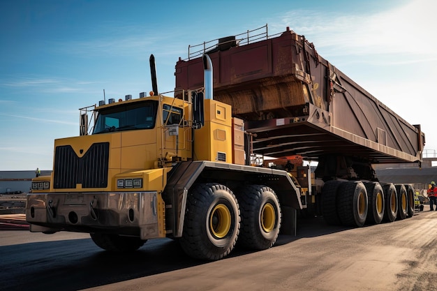 Горнодобывающее оборудование перевозится грузовиком на новую площадку, созданную с помощью генеративного ИИ